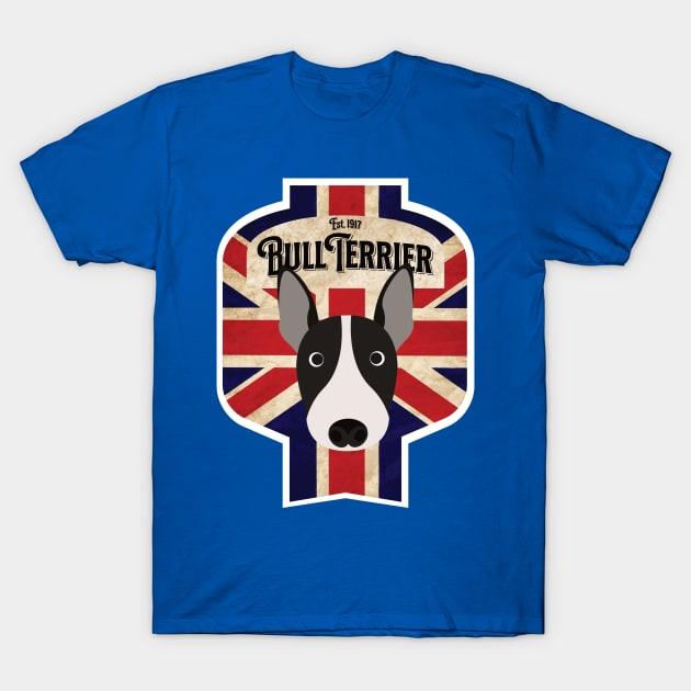 English Bull Terrier - Distressed Union Jack Beer Label Design T-Shirt by DoggyStyles